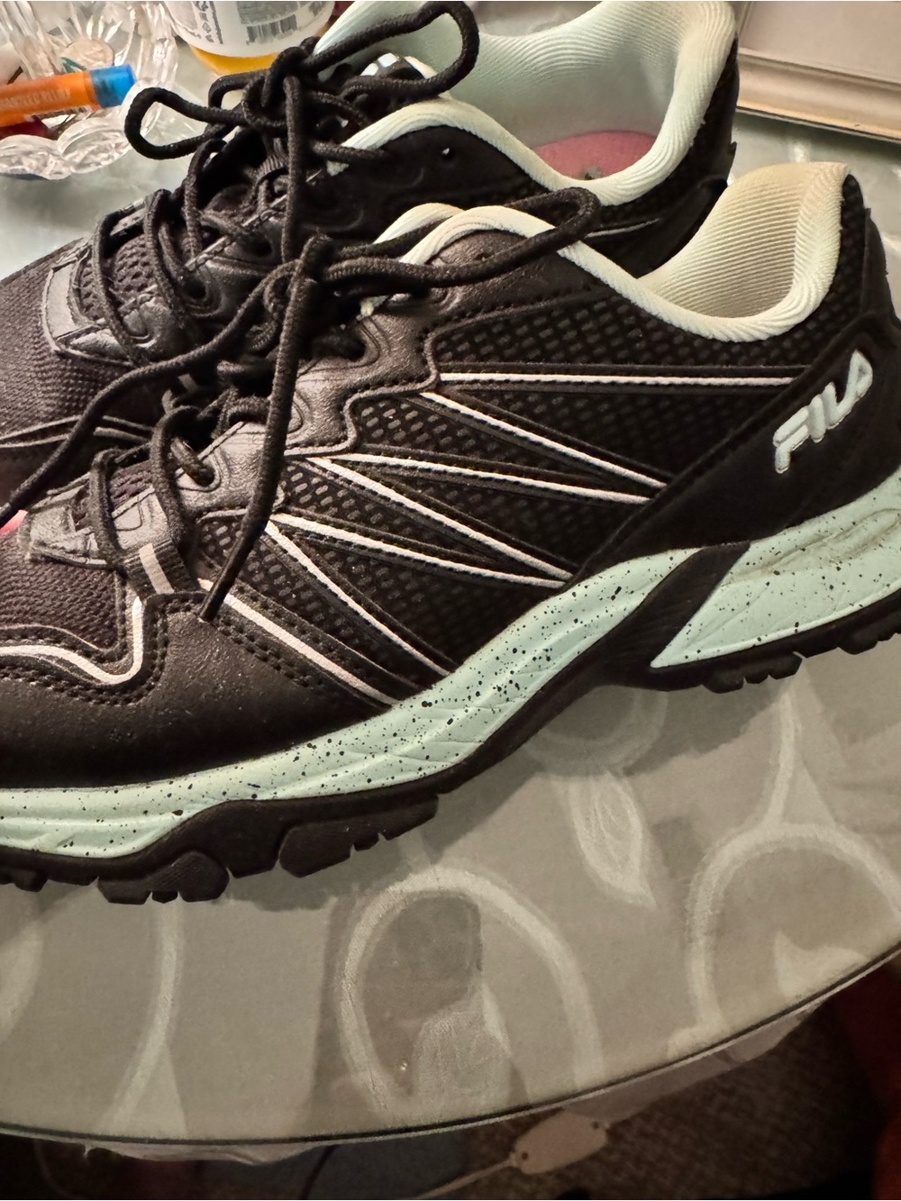 Fila Women's Black and Mint Green Athletic Sneakers